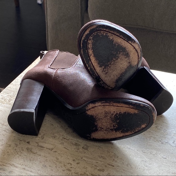 Tory Burch leather sueded brown stacked heel ankle boots booties  size 8M - Picture 8 of 8